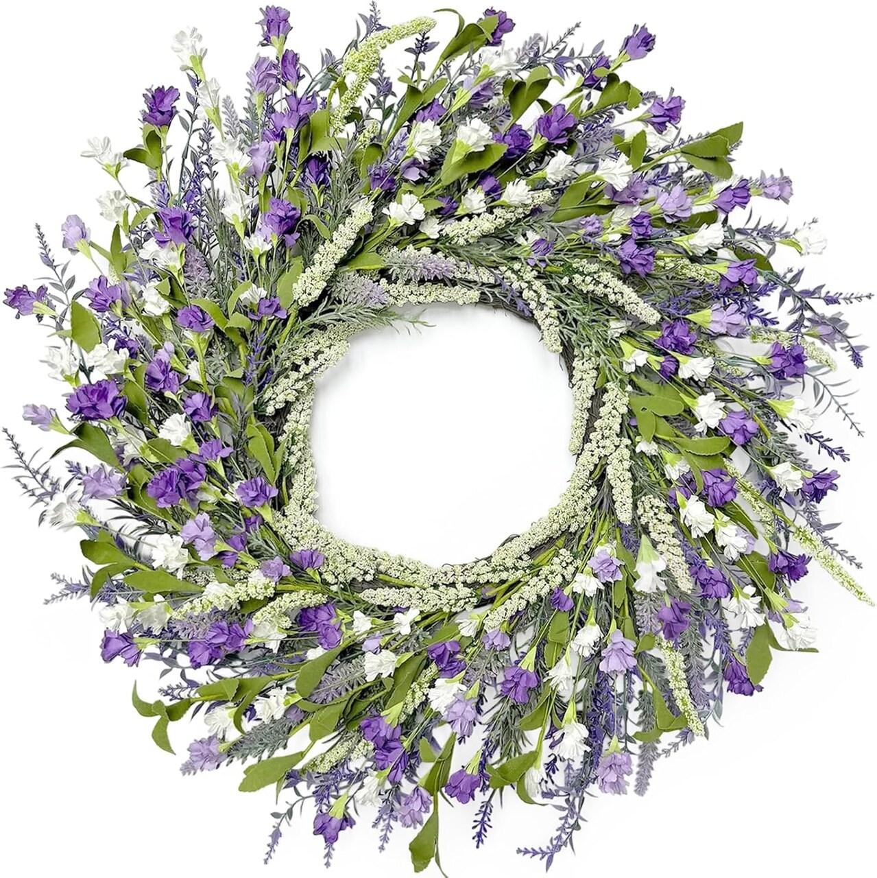 26 Inch Summer Wreaths for Front Door,Summer Lavender Paper Flower Wreaths for Home Farmhouse Windows Walls Porch Wedding Indoor Outdoor Decor for All Seasons (Purple)